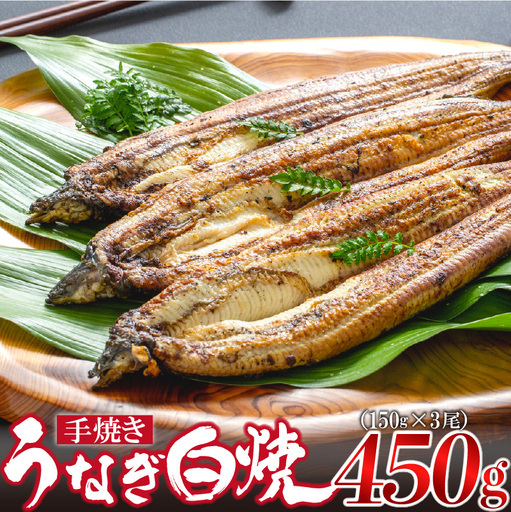 九州産手焼きうなぎ白焼き 3尾（約450g） [M828-1]
