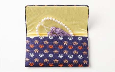 [念珠入れ(柄入り)房(紫色)] アコヤ 真珠念珠 数珠袋付き 女性用 国内加工 高品質 パール 法具