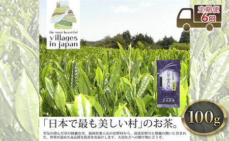 定期便 6ヶ月 お茶 煎茶 八女茶 100g×1袋 奥八女 星野村 高級 深蒸し 茶 星野茶 緑茶 6回 コース お楽しみ