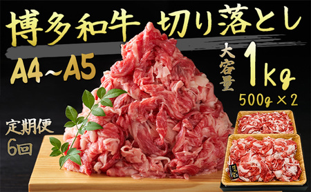 定期便 6ヶ月 牛肉 A4〜A5 切り落とし 合計1000g 博多和牛(500g×2p)肩ロース 赤身 バラ カルビ 小分け 大好評につき継続!6回 配送不可:離島