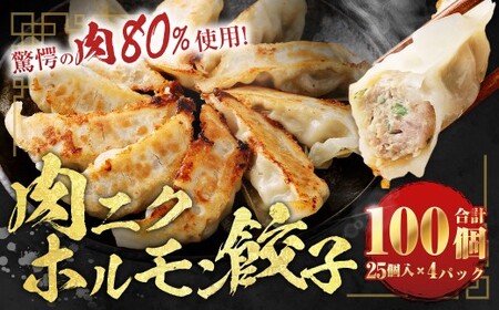 A328 驚愕の肉80%使用！ 肉ニクホルモン餃子 1パック25個入り 680g×4パック （合計100個） 冷凍餃子 餃子 惣菜 弁当 おかず 小分け 冷凍 福岡県 みやま市