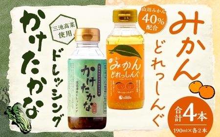 A337 かけたかなドレッシング＆みかんどれっしんぐ 各190ml×2本セット （ 計4本 ） ドレッシング 調味料 料理 サラダドレッシング サラダ 野菜 高菜 三池高菜 ミカン 果物 くだもの セット