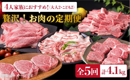 美味しさ 満載 ! 贅沢お 肉 セット の 定期便 全5回 (月1回) 4人 家族用 [福岡 糸島産 牛肉 豚肉 鶏肉 ステーキ しゃぶしゃぶ すき焼き ヒレ シャトーブリアン ロース] [糸島] [糸島ミートデリ工房] 