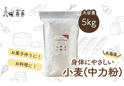 [糸島産小麦使用]伊都のかおり(中力粉)5kg[糸島市][天然パン工房楽楽][いとしまごころ][AVC062] 国産小麦 オーガニック 中力粉 パン ぱん 小麦粉国産小麦 小麦粉オーガニック 小麦粉中力粉 小麦粉パン 小麦粉ぱん