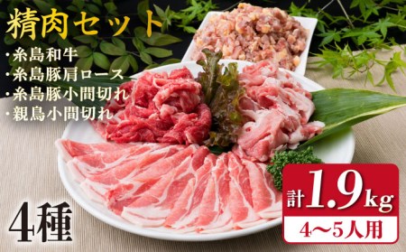 牛肉 豚肉 鶏肉 日常使いの精肉セット 1,930g 4-5人前 4種[糸島市][糸島ミートデリ工房][ACA196] 糸島 和牛 牛肉 豚肉 鶏肉 BBQ 焼肉 肉 牛 豚 鶏 普段 キャンプ 肉セット 和牛 BBQ 焼肉 国産 牛 豚 鶏 料理 家庭用 セットキャンプ アウトドア