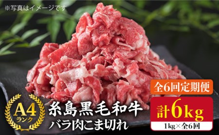 [全6回定期便]糸島黒毛和牛 バラ肉 こま切れ 1kg×6回 ( 牛丼 / 肉じゃが用 ) / 糸島市 / 糸島ミートデリ工房[ACA161] 博多 和牛 牛肉 切り落とし 焼肉 焼き肉 牛丼 黒毛和牛 A4 バラ スライス 薄切り うす切り 牛肉スライス 牛肉薄切り うす切り 肉じゃが用 国産 薄切り 1キロ 1kg 定期便 毎月 月1回 国産 バラ コマ切れ 博多 和牛 焼肉 焼き肉 小分け