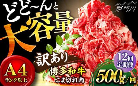 [全12回定期便]博多和牛 牛肉 切り落とし 500g[株式会社MEAT PLUS]那珂川市 牛肉 切り落とし 切り落とし肉 定期便 牛肉 肉 黒毛和牛 ブランド牛 国産 BBQ バーベキュー [GBW030]107000 107000円