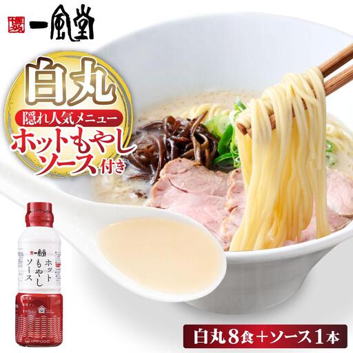 福岡県産 ラー麦使用 現地でたべたい! 「一風堂」白丸 ラー麦麺セット(ホットもやしソース付き)8食|博多ラーメン 豚骨ラーメン とんこつラーメン 豚骨スープ 豚骨 麺 らーめん 福岡県 那珂川市