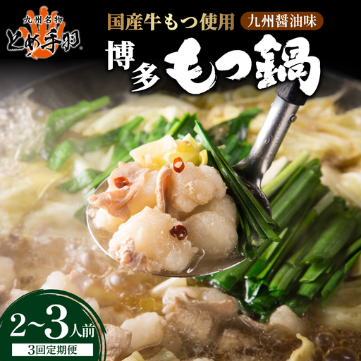 [定期便・全3回]九州名物 とめ手羽 博多 もつ鍋 セット 九州しょうゆ味 2-3人前