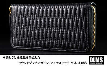 ダイヤステッチ ラウンドジップ ロングウォレット 本革長財布