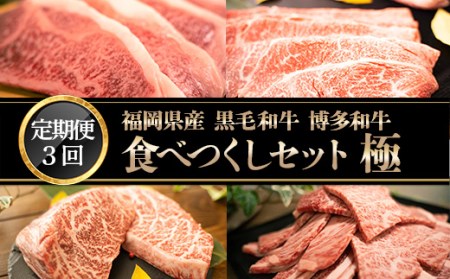 MZ034 福岡県産 黒毛和牛 博多和牛 食べつくしセット 極   定期便3回