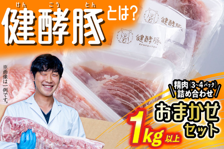 北海道産 健酵豚 精肉 おまかせ セット 1kg 以上( 3〜4パック ) 豚肉 おためし 詰め合わせ ブランドポーク