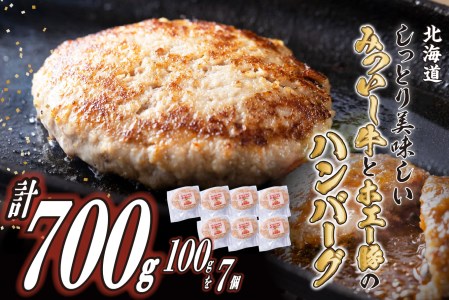 北海道産 黒毛和牛 みついし牛 と ホエー豚 ハンバーグ 計700g (100g×7個)