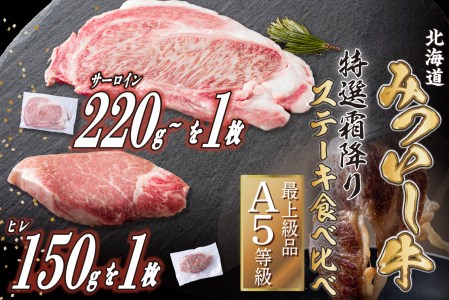 北海道産 黒毛和牛 みついし牛 A5 サーロイン&ヒレステーキ 約400g 2枚 (各1枚) フィレ ヘレ
