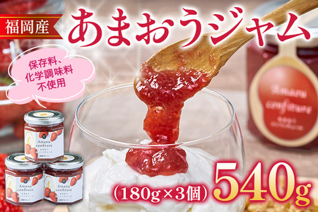 福岡産 あまおうジャム 合計540g 180g×3個 あまおう イチゴ いちご ジャム 朝食 食パン 果物 フルーツ アイス 送料無料