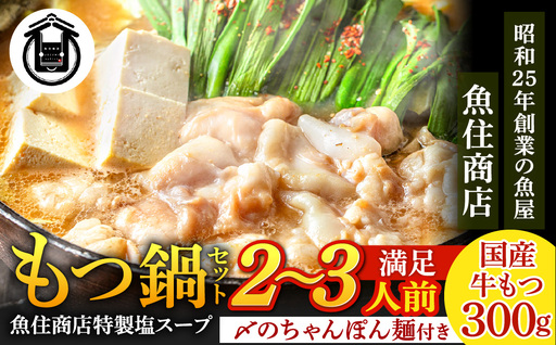 魚住商店[国産牛もつ使用]特製塩もつ鍋セット2〜3人前・〆のチャンポン麺付き
