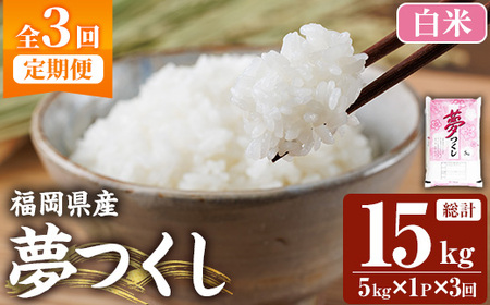 ≪令和7年産新米≫[3回定期便・白米][食味鑑定士厳選]福岡県産 夢つくし(総計15kg・5kg×1袋×3回) 白米 米 お米 おこめ ごはん ゆめつくし ご飯 常温 福岡県産 ブランド 定期便 定期 頒布会 常温 保存 [ファインリョーコク]as34-012