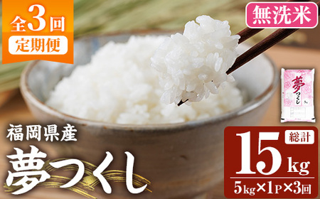 ≪令和7年産新米≫[3回定期便・無洗米][食味鑑定士厳選]福岡県産 夢つくし(総計15kg・5kg×1袋×3回) 米 無洗米 お米 おこめ ごはん ゆめつくし ご飯 常温 福岡県産 ブランド米 定期便 定期 頒布会 常温 保存 [ファインリョーコク]as34-020