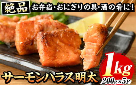 サーモンハラス明太漬(計1kg・200g×5P) 明太 明太子 めんたい めんたいこ 海鮮 魚介 ハラス はらす サケ さけ 鮭 シャケ 魚卵 セット 小分け 福岡 名物 おかず おつまみ 晩酌 冷凍【マル五】as06-045