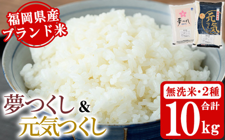 [無洗米]福岡県産米食べ比べセット「夢つくし」と「元気つくし」(2種計10kg・各5kg×1袋) 無洗米 米 お米 おこめ ごはん ご飯 常温 福岡県産 ブランド ゆめつくし げんきつくし 常温 保存 おにぎり おむすび お弁当 ライス[朝ごはん本舗]as05-084