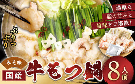 国産牛もつ鍋 8人前 ちゃんぽん・濃縮スープ付（みそ味） もつ ホルモン 鍋 お鍋 セット 冷凍 岡垣町