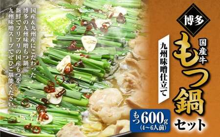 博多もつ鍋セット（九州味噌仕立て） 4～6人前 国産 牛もつ 600g 鍋 モツ鍋 鍋セット モツ もつ 味噌 味噌味 牛肉 ちゃんぽん麺 福岡 国産 冷凍