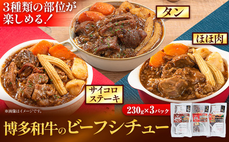 博多和牛 の ビーフシチュー 230g × 3種類 ( サイコロステーキ タン ほほ肉 ) 清柳食産[30日以内に出荷予定(土日祝除く)]九州産 牛 肉 送料無料 鞍手郡 鞍手町 牛肉 和牛 シチュー