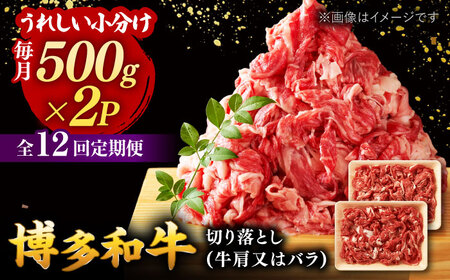 [全12回定期便][たっぷり大容量!]博多和牛 切り落とし 1000g(500g×2P) ▼博多和牛 肉 牛肉 切り落とし 牛切り落とし 冷凍 桂川町/株式会社 MEAT PLUS [ADAQ016] 120000 120000円