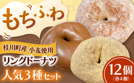 ふわもちリングドーナツ 12個セット(シュガー味、チョコ味、きなこ味 各4個)桂川町/PIZZERIA TUTTI[ADBH038]