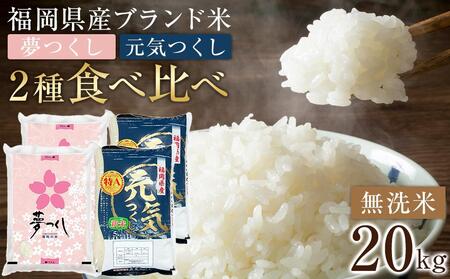[令和7年産]福岡県産米食べ比べ 無洗米セット「夢つくし」「元気つくし」2種類 計20kg [米 お米 夢つくし こめ 福岡県 白米 お米 人気 国産 元気つくし 食べ比べ こめ 福岡県 白米 人気 国産 米白 ]