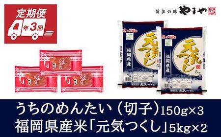 『定期便/全3回』[4か月に1回発送]やまやのうちのめんたい150g×3とお米5kg×2のセット