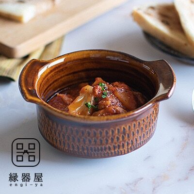 小石原焼 カネハ窯 飛び鉋グラタン皿(飴ツヤ×M) AA43