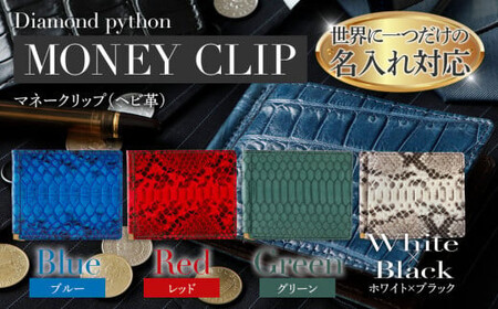 ネーム入れオーダー/マネークリップ(ダイヤモンドパイソン各色)