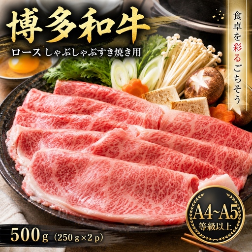 [厳選部位][A4〜A5]博多和牛ロースしゃぶしゃぶすき焼き用 500g(250g×2p)[CP058b]