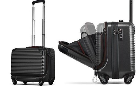 [PROEVO-AVANT] 横型フロントオープン スーツケース 機内持ち込み対応 S（エンボス/ガンメタリック） [10022A]　AY124
