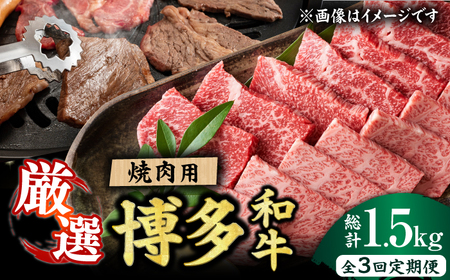 [全3回定期便][和牛の旨味を堪能!]博多和牛焼肉用 500g 焼肉 国産和牛 博多和牛 和牛 BBQ 焼肉用 肉 にく ニク カルビ ロース モモ 広川町/株式会社MEAT PLUS [AFBO070]