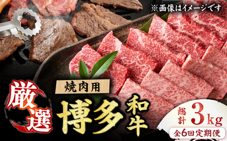 [全6回定期便][和牛の旨味を堪能!]博多和牛焼肉用 500g 焼肉 国産和牛 博多和牛 和牛 BBQ 焼肉用 肉 にく ニク カルビ ロース モモ 定期便 広川町/株式会社MEAT PLUS [AFBO071]