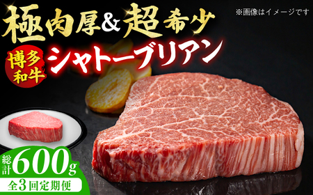 [全3回定期便]博多和牛 ヒレ シャトーブリアン 200g×1枚 牛肉 ステーキ お歳暮 お中元 贈答用 シャトーブリアン 赤身 父の日 母の日 敬老の日 希少 レア 広川町 / 久田精肉店株式会社 [AFBV025]