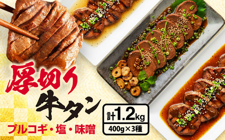 厚切り牛タン3種セット(プルコギ・塩ダレ・味噌ダレ) 計1.2kg 広川町 / 株式会社POWER EAST CONNECTION[AFAZ033]