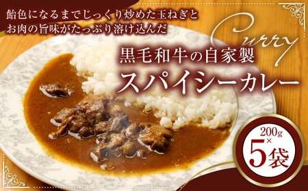 黒毛和牛の自家製スパイシーカレー(200g×5) 計1kg カレー カレーライス 牛スジ 牛肉 肉 ステーキ 冷凍 福岡県 香春町