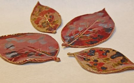 [上野焼香春徹山窯]木の葉皿(大皿2枚・小皿2枚)計4枚セット