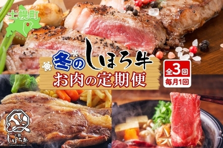 定期便 北海道 しほろ牛 冬の定期便 全3回 牛肉 サーロイン ステーキ リブロース 肉 牛 赤身肉 国産牛 肉 ビーフ 牛肉 焼肉 冷凍 お取り寄せ 頒布会 送料無料 十勝 士幌町 72000円 [X21]