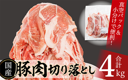 豚肉 4kg ( 400g × 10 ) 豚肉 切り落とし 国産 小分け 真空パック 大容量 なのに保存しやすい 豚肉切り落とし 4,000g R4