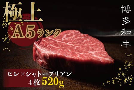 [博多和牛]ヒレ×シャトーブリアンステーキ520g ステーキ 牛 肉 和牛 食べ比べ セット 2種 ヒレ ヒレ肉 シャトーブリアン A5ランク 美味しい 4枚 2T8