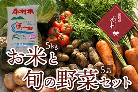 E6 赤村産「夢つくし」5kgと厳選の旬の野菜セット(野菜5品)