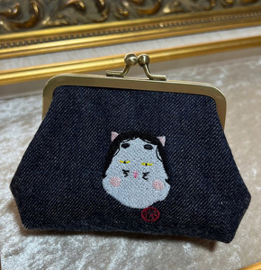 動物愛護 がま口ポーチ おかめにゃん インディゴ 吉富町/猫山商事[BGBE004] ポーチ ポーチ ポーチ