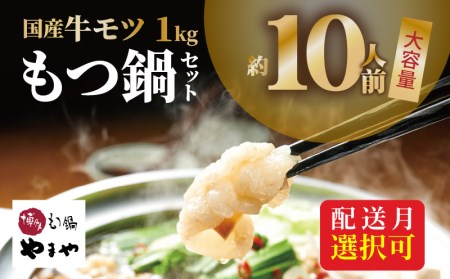 【数量限定】7月お届け　大容量の10人前！国産牛もつ1kg　やまやもつ鍋セットTY4804_202307