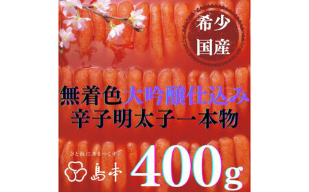 [博多辛子明太子の島本]希少国産卵・大吟醸仕込み辛子明太子一本物400g ≪築上町≫[株式会社島本食品]めんたいこ たらこ 明太子 国内産 無着色 1本物[ABCR011]