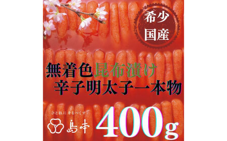 [博多辛子明太子の島本]希少国産卵・昆布漬け辛子明太子一本物400g ≪築上町≫[株式会社島本食品]めんたいこ たらこ 明太子 国内産 無着色 1本物[ABCR012]