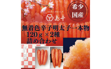 [博多辛子明太子の島本]希少国産卵・無着色辛子明太子一本物120g×2種 ≪築上町≫[株式会社島本食品]めんたいこ たらこ 明太子 国内産 無着色 1本物[ABCR015]